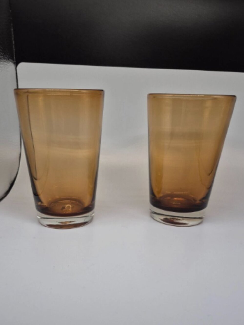 Vintage set of 2 Amber Tumblers Hand Blown